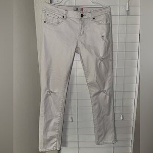 CAbi Cream Distressed Jeans with Stylish Button size 6